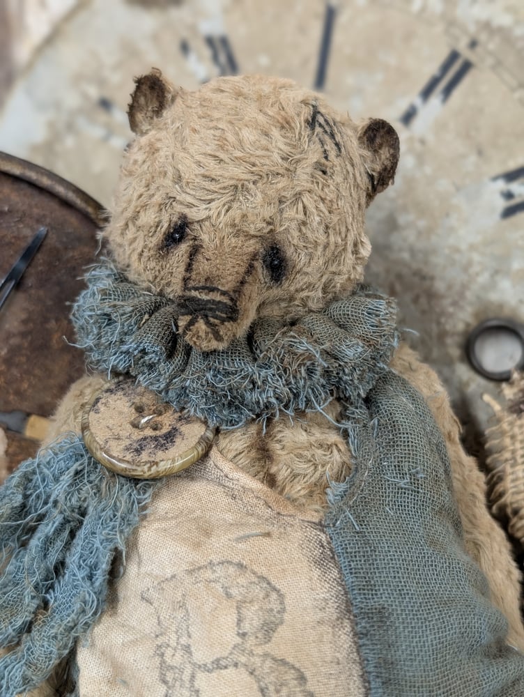 Image of  7" -Vintage Old Primitive Teddy Bear in romper  by Whendi's Bears