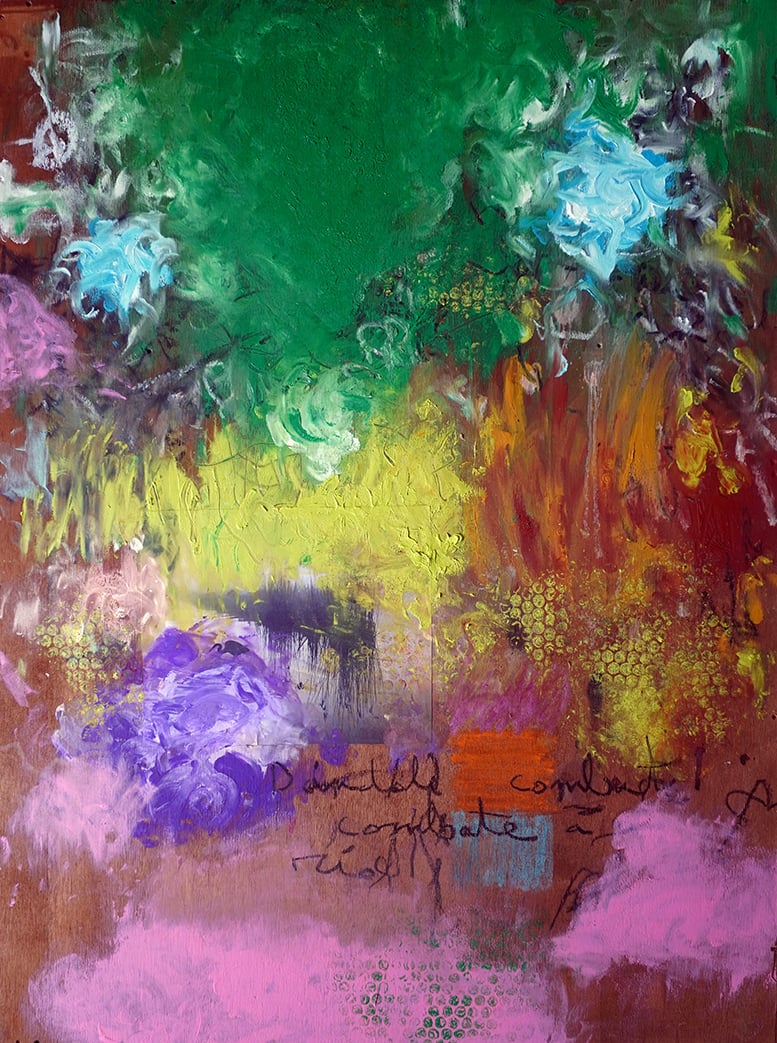 Image of Dándole combate a un río. Técnica sobre madera. 90x70 cm.