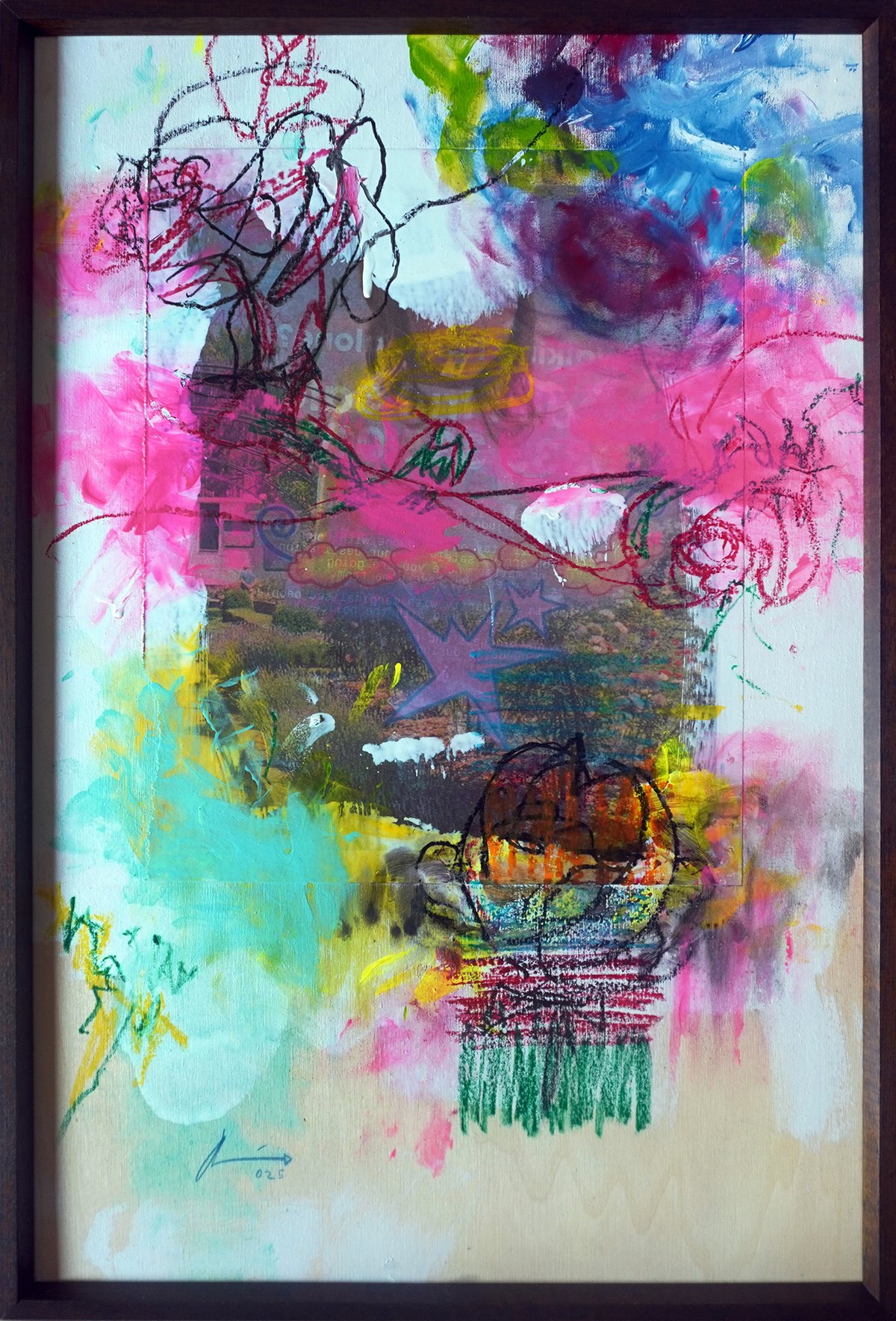 Image of Nubes y estrellas. Técnica mixta sobre madera. 62x41 cm