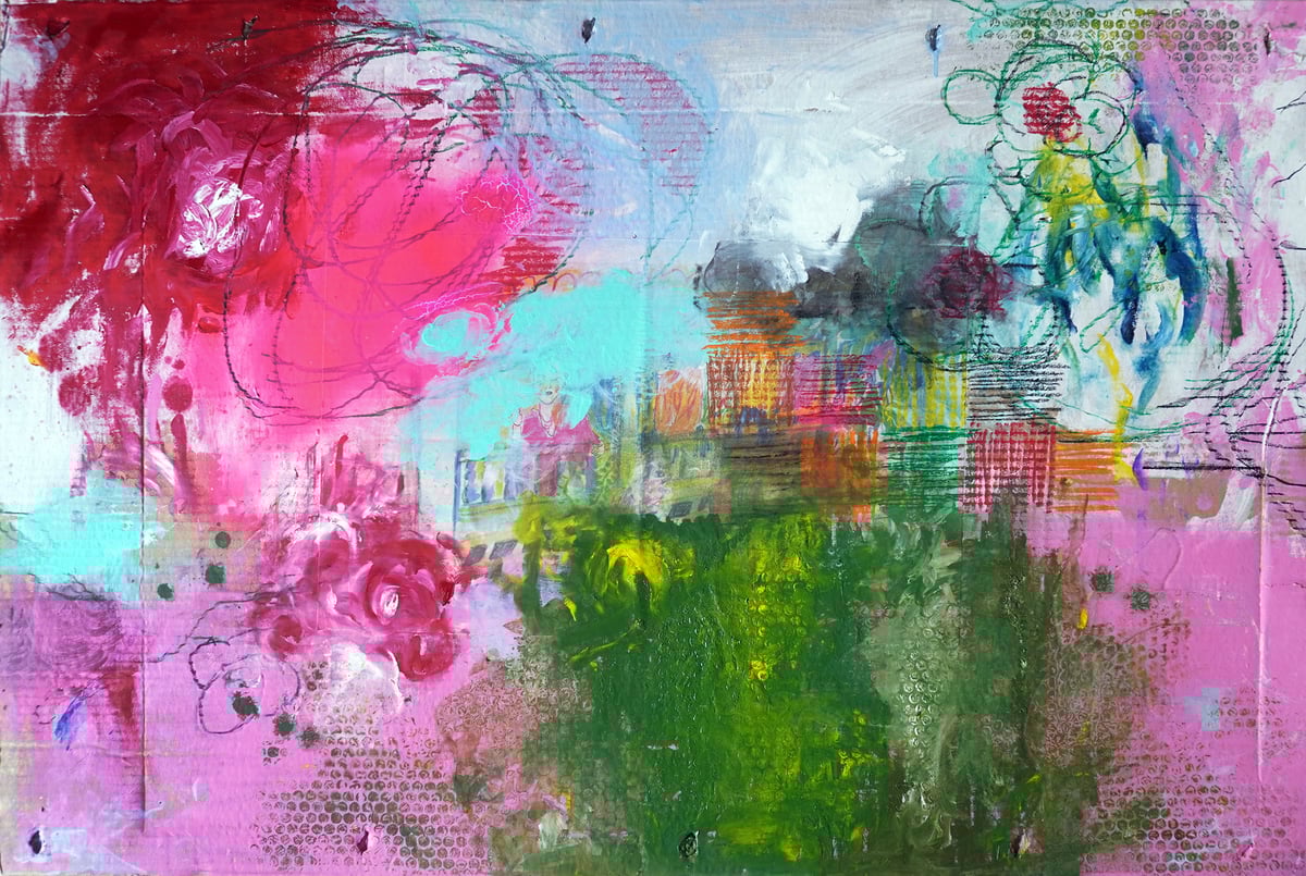 Image of Asomá al balcón. Técnica mixta sobre cartón. 80x120 cm