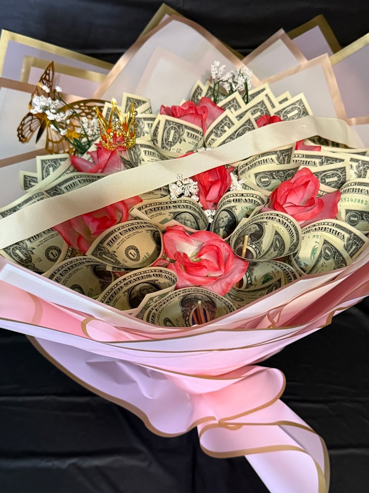 Image of Pink Money Flower Bouquet with $40