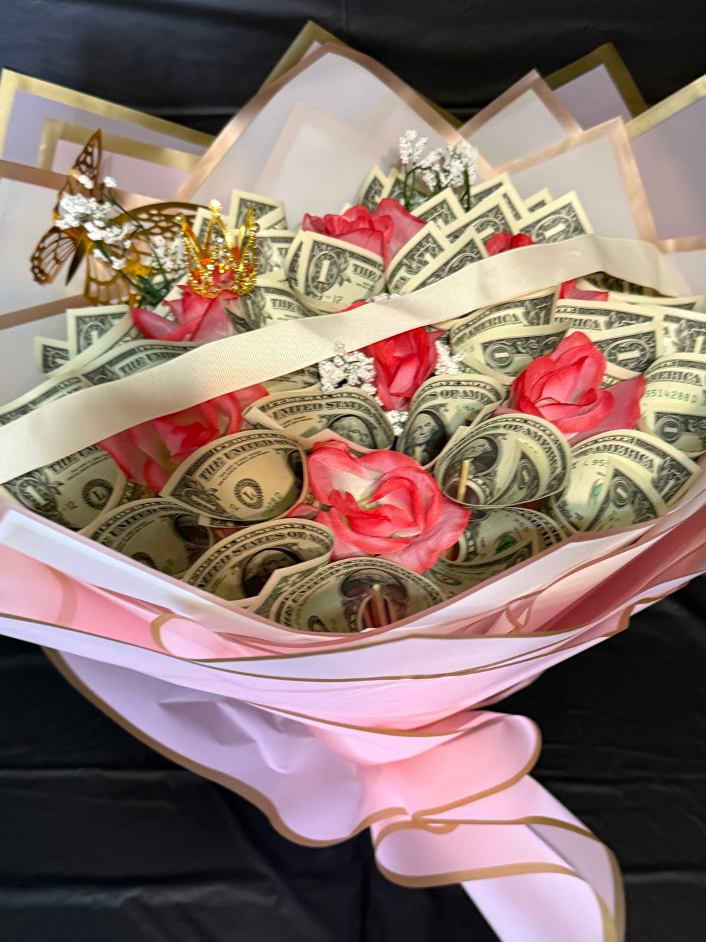 Image of Pink Money Flower Bouquet with $40