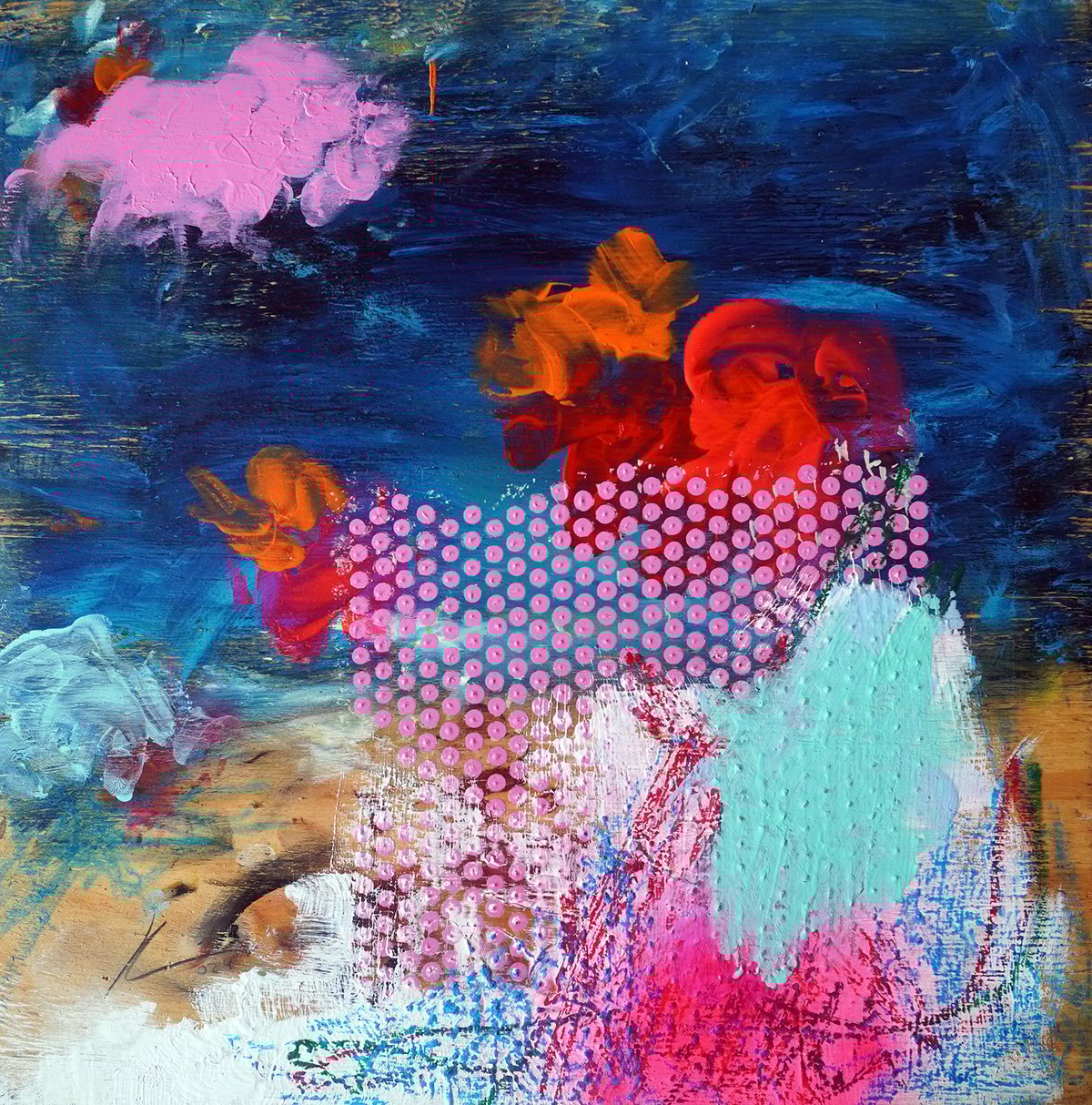Image of Retícula rosa. Técnica mixta sobre madera. 50x50 cm