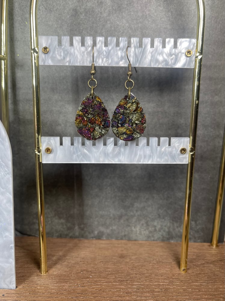 Image of "Krishna" Peacock Ore Teardrop Acrylic Earrings