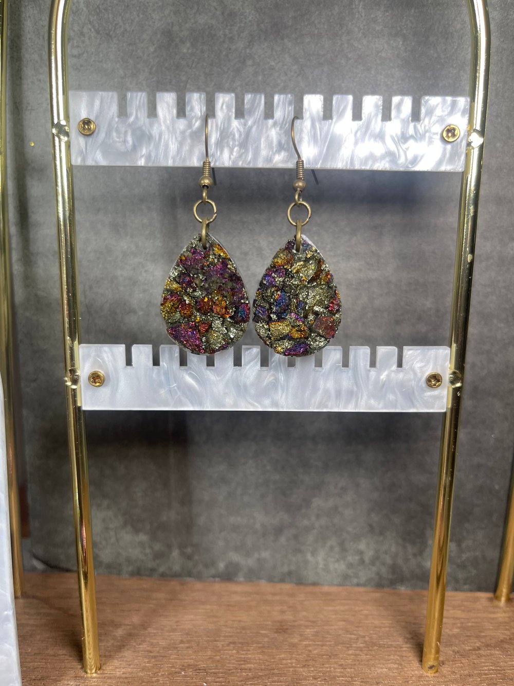 Image of "Krishna" Peacock Ore Teardrop Acrylic Earrings