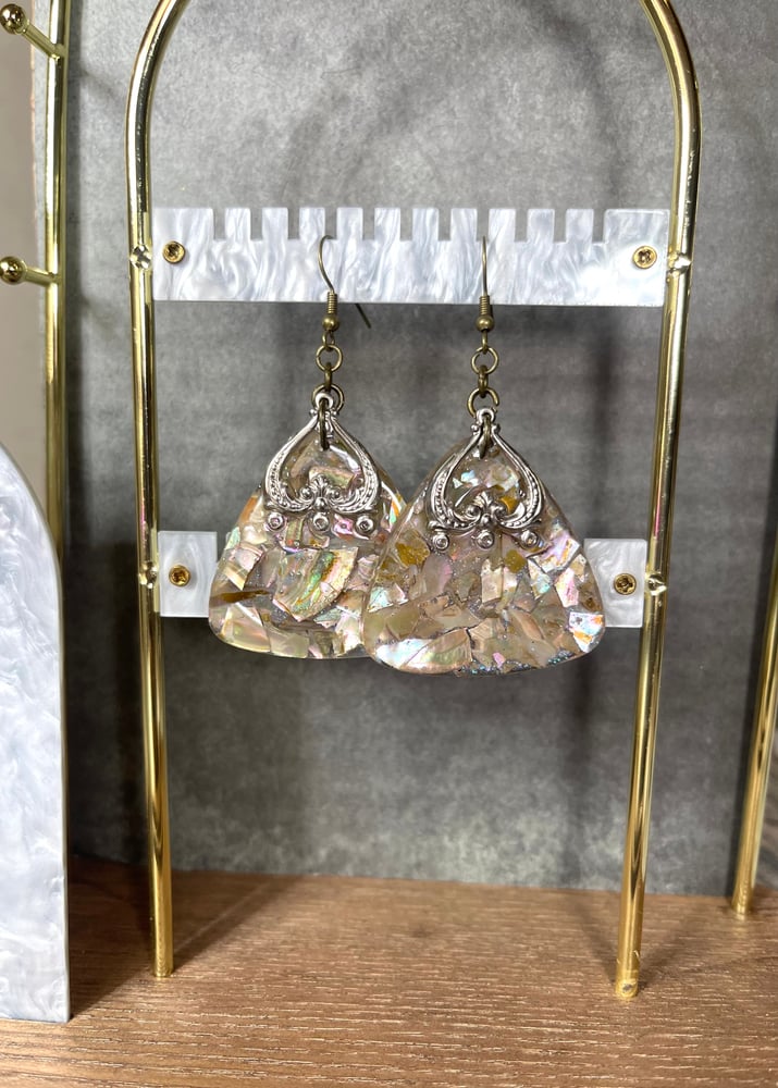 Image of "Oceana" Reuleaux Triangle Abalone Acrylic Earrings