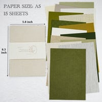 Image 2 of 15 Sheets Mixed Special Craft Paper for Scrapbooking Junk Journaling 5.8x8.3 Inch A5 (Forest Green)
