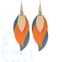 Image 1 of Australian made leather earrings - Leaf. Beige, orange, teal green [LOT-186]