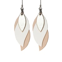 Image 1 of Australian made leather earrings - Leaf. Gold, white, beige [LMT-174]