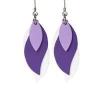Image 1 of Australian made leather earrings - Leaf. Lilac, purple, white [LPP-147]