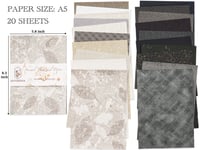 Image 3 of 20 Sheets Mixed Special Craft Paper for Scrapbook Junk Journal Supplies 5.8x8.3 Inch (Black & Gray)