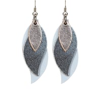 Image 1 of Australian made leather earrings - Leaf.  Rose gold, silver, pearl white [LMT-172]