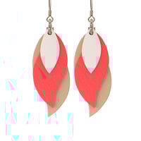 Image 1 of Australian made leather earrings - Leaf. White, bright coral, beige [LCB-543]