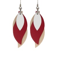 Image 1 of Australian made leather earrings - Leaf.  White, red, beige [LWR-865]