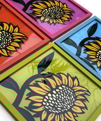 Image 3 of Sunflowers - Set of 4 or individual - Framed Reverse Painted and Gold Gilded Glass