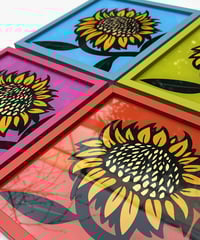 Image 2 of Sunflowers - Set of 4 or individual - Framed Reverse Painted and Gold Gilded Glass