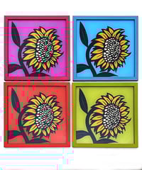 Image 1 of Sunflowers - Set of 4 or individual - Framed Reverse Painted and Gold Gilded Glass