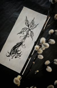 Image 1 of Sacred Datura - screen printed patch with black ink on cream-white canvas - ca. 19 x 9,5 cm.