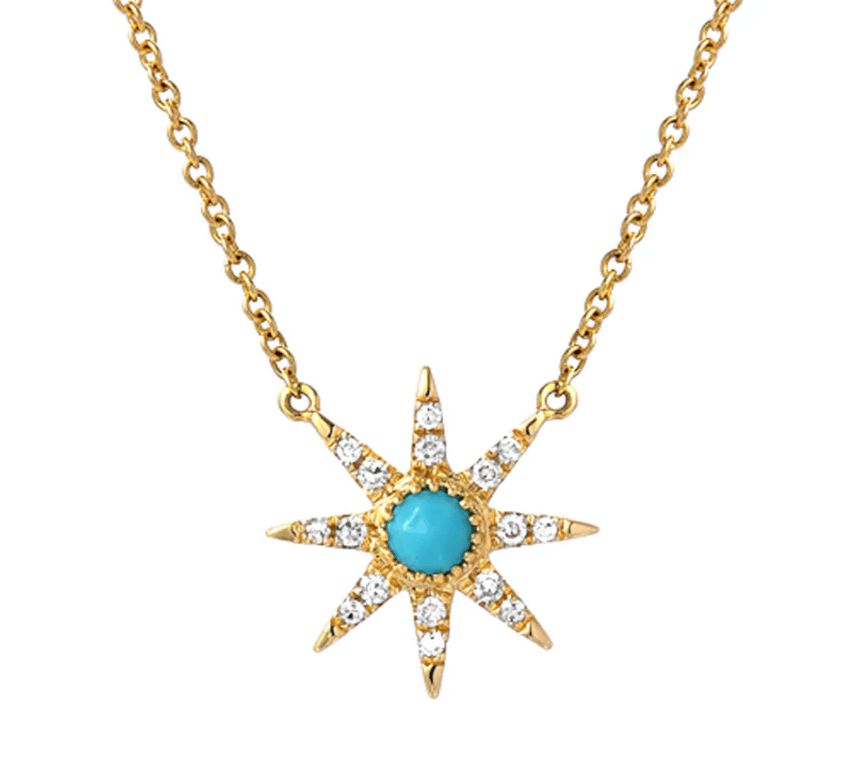 Image of 14 kt Necklace with Turquoise and Diamond Starburst 