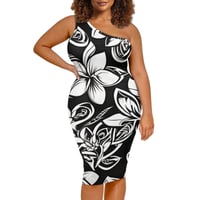 Image 1 of Women's Hawaiian Print One Shoulder Slim Fit Dress