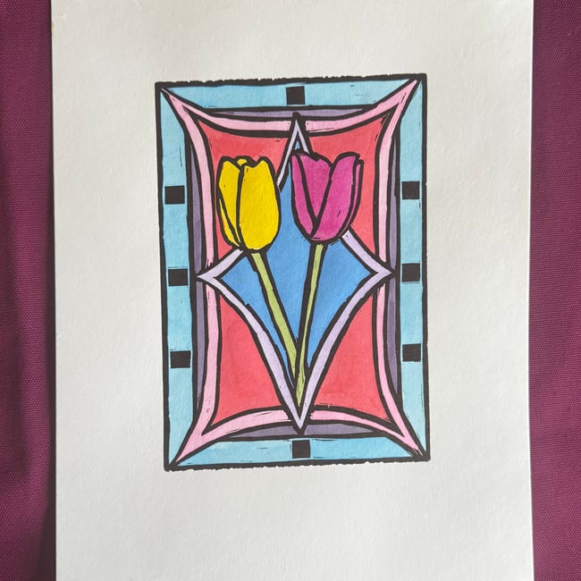 Tulips linocut