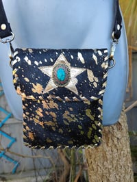 Image 3 of Woodstock cross body/ passport bag - Black and turquoise stone