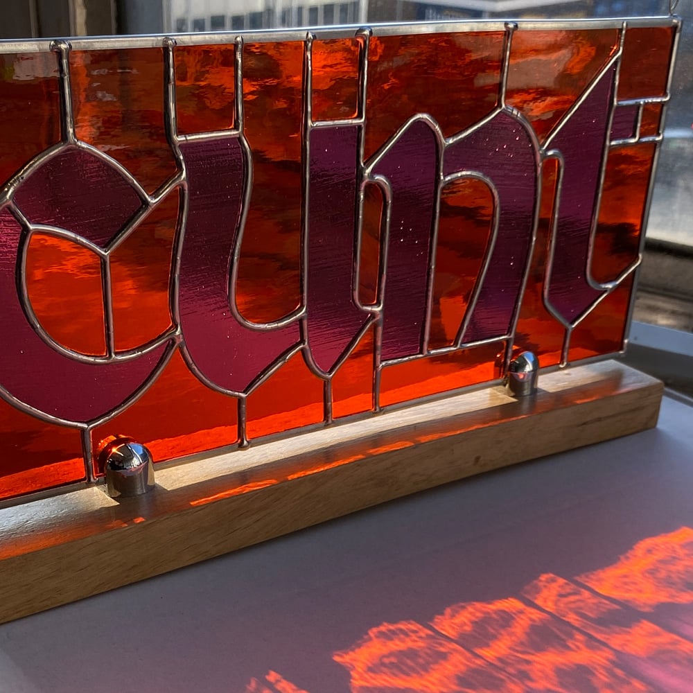 Stained Glass CUNT - bright pink & orange