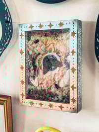 Image 3 of Catalpa Sphinx Moth and Beetles in Handpainted Folk Shadowbox Frame