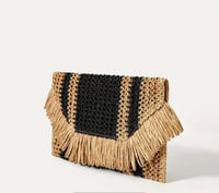 Image 3 of Black and Tan Straw Clutch 