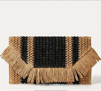 Image 2 of Black and Tan Straw Clutch 