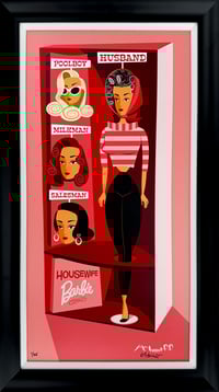 Framed Giclee canvas print. Housewife Barbie. Framed in a large size 30"x15". Free shipping,
