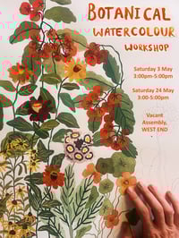 Image 1 of Botanical Watercolour Workshop Saturday 24 May 3pm-5pm 2025