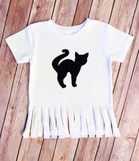 Image 1 of Black Cat Boho Fringe Top Girl’s Kitty Shirt 