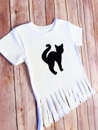 Image 3 of Black Cat Boho Fringe Top Girl’s Kitty Shirt 