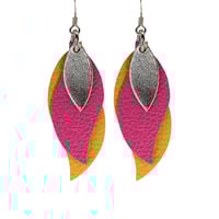 Image 1 of Australian made leather earrings - Leaf. Rose gold, rich pink, mustard yellow [LPY-867]