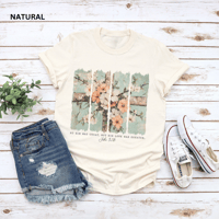 Image 1 of Inspirational Floral T-Shirt - 'My Sin Was Great, But His Love Was Greater'