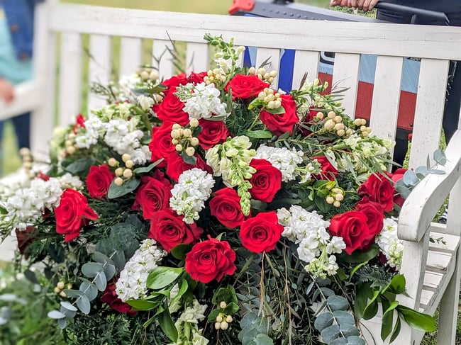 Red & White Accent Casket Spray