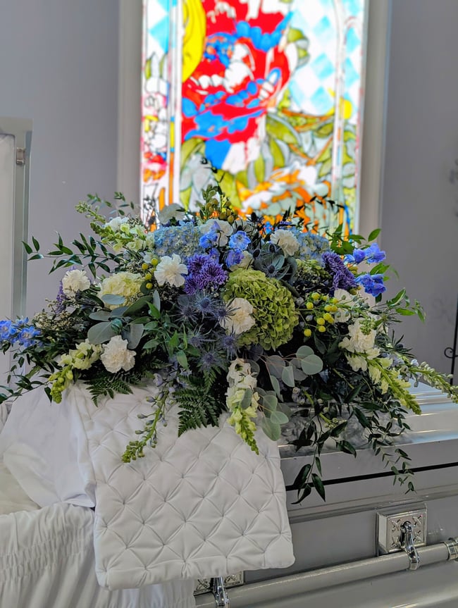 Emerald, Blue & Green Casket Spray