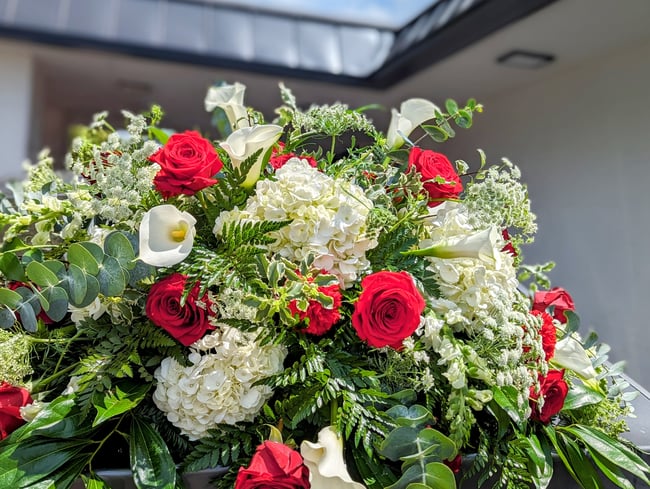 Red & White Elegance Casket Spray