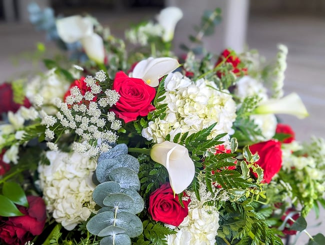 Red & White Elegance Casket Spray