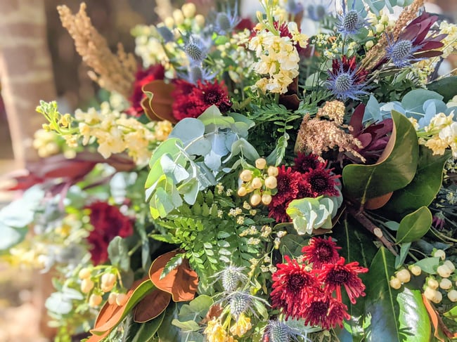 Maroon, Cream & Blue Casket Spray