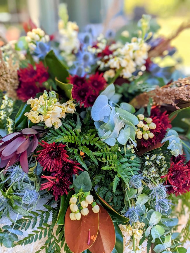 Maroon, Cream & Blue Casket Spray