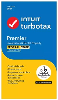 TurboTax Premier 2024 Tax Software Fed & State Tax Win & Mac CODE