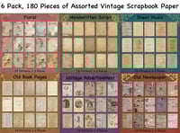 Image 2 of 180 Sheets of Scrapbook Paper, Vintage Journaling Scrapbooking Supplies Craft Kits