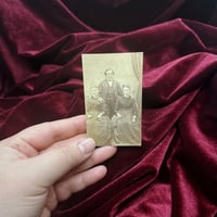 Mini Vintage Photo - Man with two wives or daughters