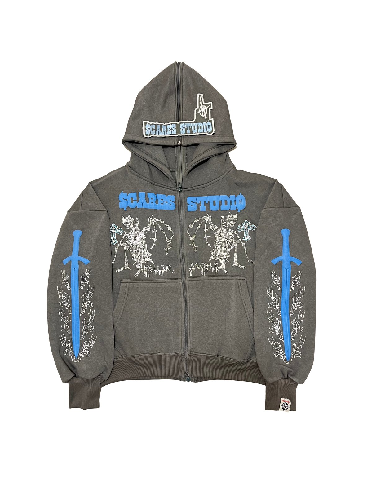 FALLEN ANGELS ASH GREY RHINESTONES HOODIE | SCÃRES-STUDIO