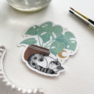 Image of Sleepy Monstera Kitty, vinyl sticker