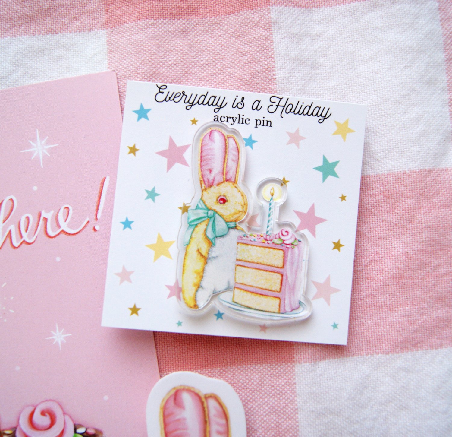 Image of Bunny with Cake acrylic pin 
