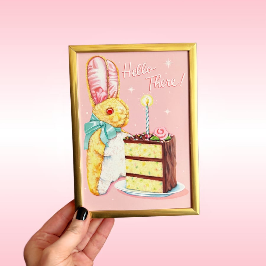 Image of Hello there! Bunny & Cake 5x7  mini print 