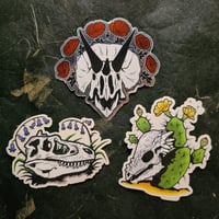 Image 3 of Dinosaur Skulls & Flowers - 3 Stickers Pack - Mirrored & Clear